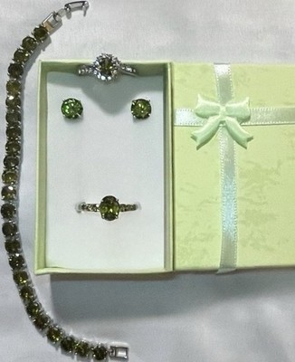 DEAL! Gorgeous Olive Green Peridot Earrings, Bracelet, 2 Rings Size 11 & 12 Set