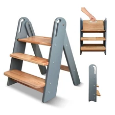 Step Stool for Toddler, 3-Step Kids Step Stool for Bathroom Sink, Foldable To...