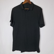 Lululemon Polo Shirt Mens Large Black Short Sleeve Logo READ