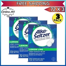 (3 pack) Alka-Seltzer Heartburn Relief Lemon Lime Flavor Effervescent 72 Tablets