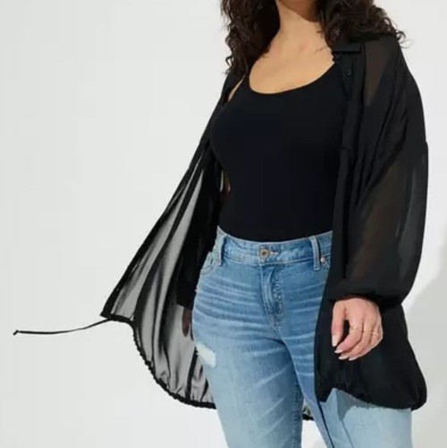 Torrid Chiffon Shirt Kimono Black Button Up Size 2 Blouse NWT New 2X