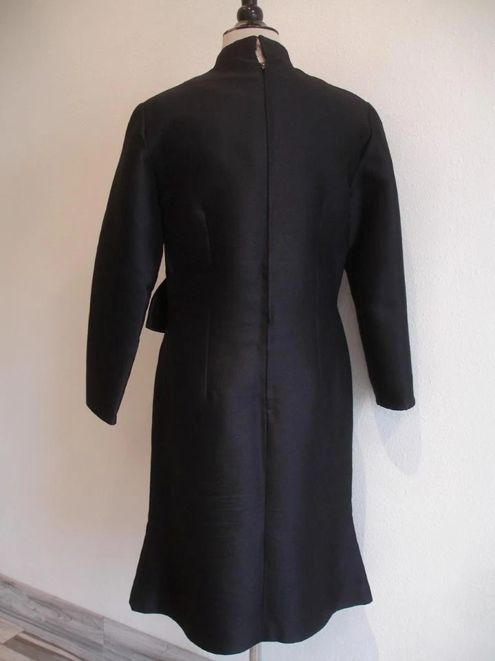 Women's L XL 16 Vtg 1960's Black Evening Bow Dress Long Taffeta Art Deco Formal - Image 4 of 4