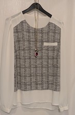 Sheer Heritage check front blouse size 10 & on trend flower pendant