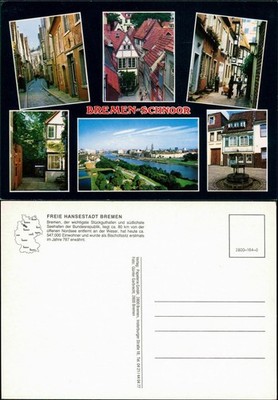 Postcard Bremen OT Schnorr - alley, gabled houses, fountain, river 1970