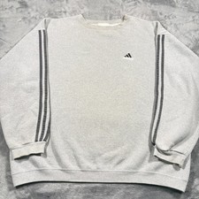 Vintage Adidas Sweatshirt Mens Large Heather Gray Essentials 3 Stripes Fleece