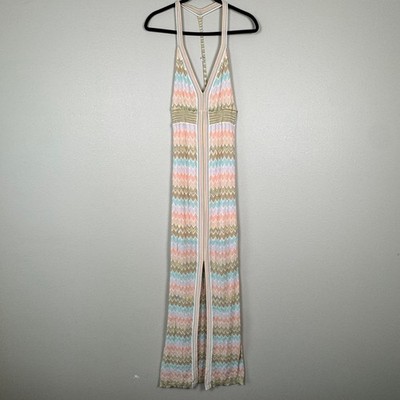 Boho Chevron Knit Maxi Dress Pastel Halter Deep V Beach Resort | eBay