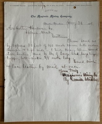 Granville Stuart / Montana ALS General Manager of Maginnis Mining Company Signed