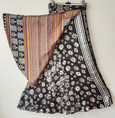 Indian Vintage Reversible Sari Silk Long Skirt Wrap Bohemian Flamenco Gypsy Boho - Picture 3 of 7
