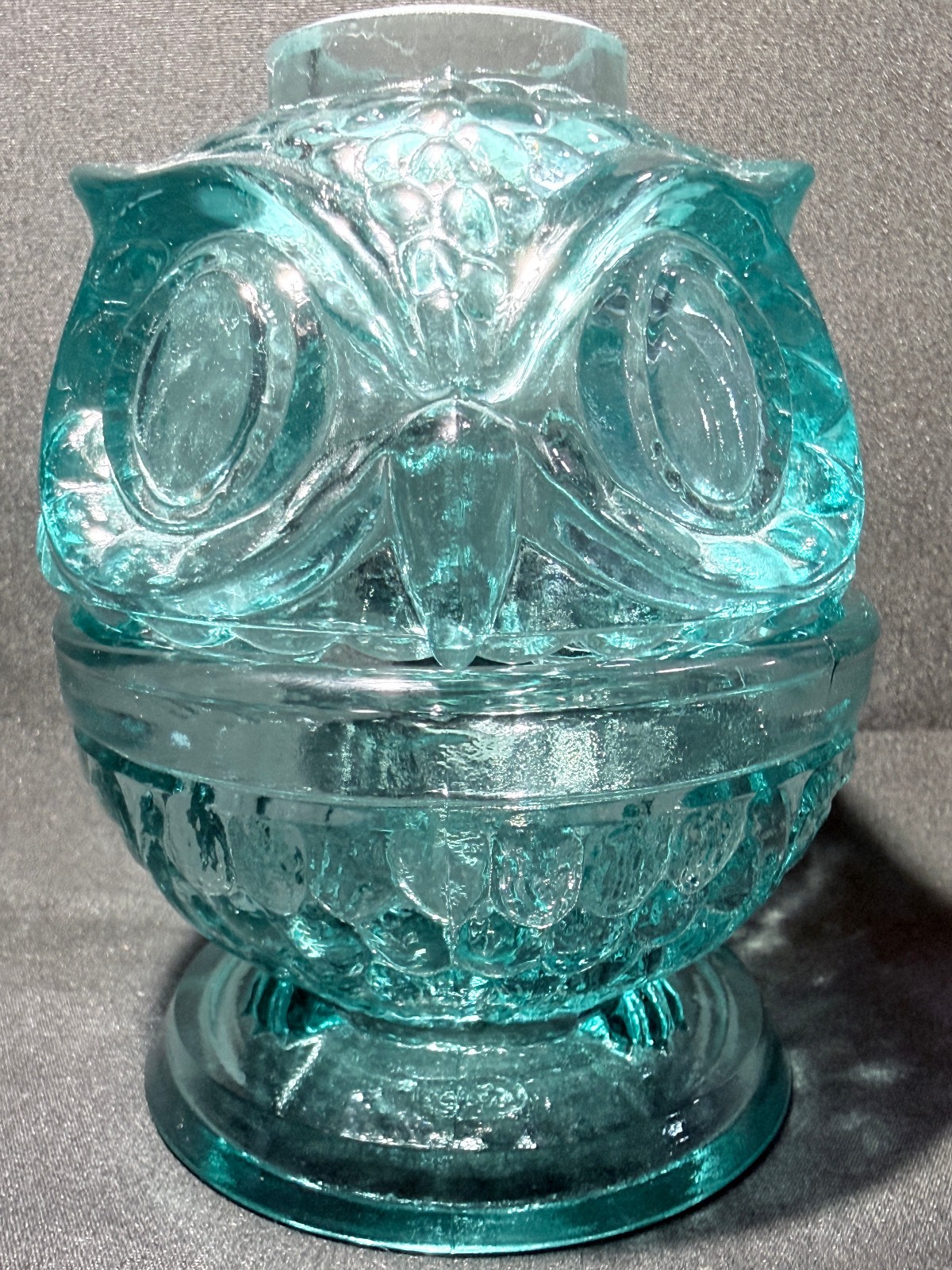 green Vaseline glass Owl Fairy lamp candle tea light holder Bird uranium chimney