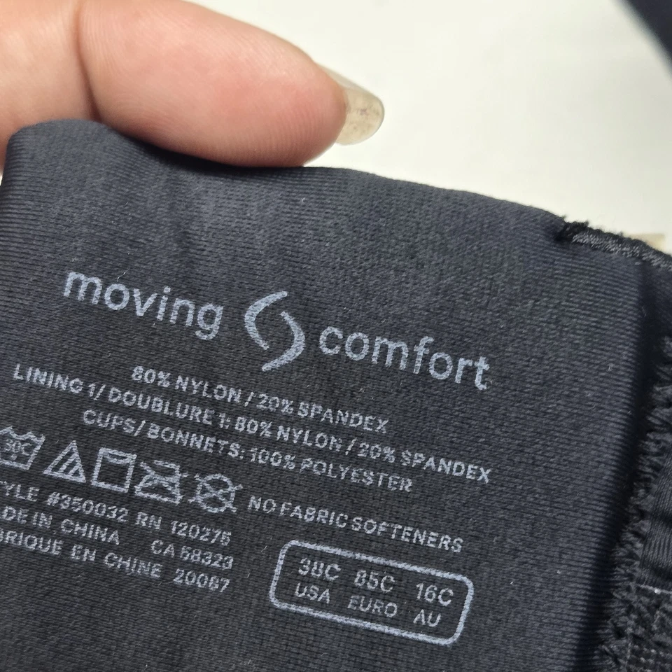 Sujetador deportivo Moving Comfort para mujer 38C negro Luna correa inalámbrica ligeramente forrado Foto 3 de 4