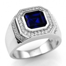 925 Sterling Silver Men's Luxury Crystal CZ Blue Stone Classic Party Ring