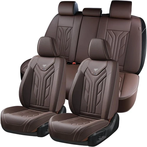 Coverado Leather Car Seat Covers Set Coffee, Universal Fit for SUV Sedan Truck