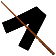 16" Hand Carved Vinespell Solid Mahogany Wood Hermione Magic Wand w/ Velvet Bag