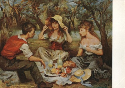 Vintage Art Postcard - M. Dyf - Picnic