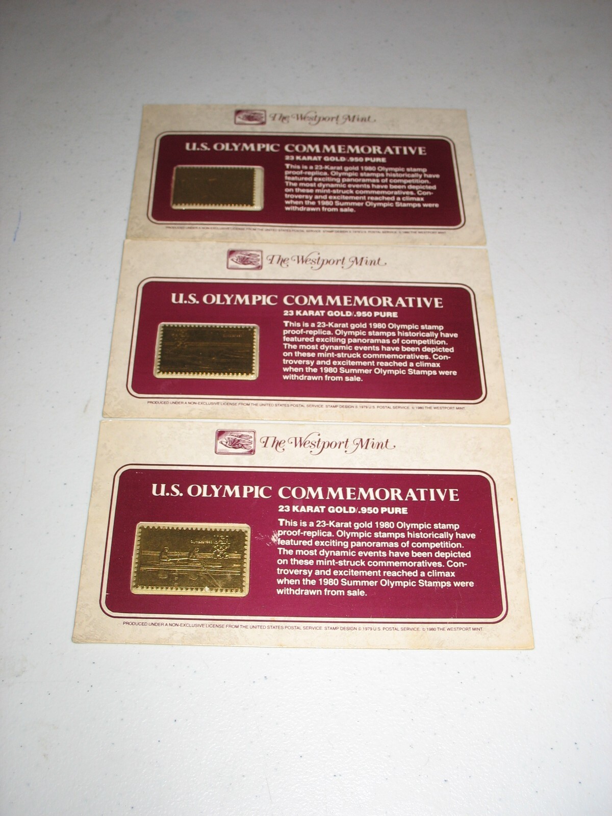 Westport Mint U.S. Olympic 1980 Commemorative 23k Gold Stamps - Set of ...