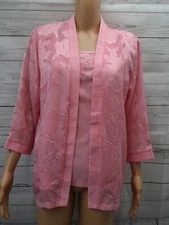 Salon Studio Sz LP Pink 2 Pcs Sheer Cardigan Tank Shirt Embroidery 