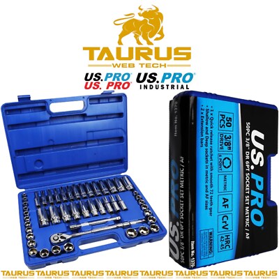 50PC US PRO 3/8'' Drive Metric 6 Point Sockets Set AF CR-V + Case DIY UK FREE P&P