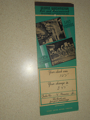 1940s George Washington Hotel Bar & Restaurant NY Giant Feature Matchbook Cover