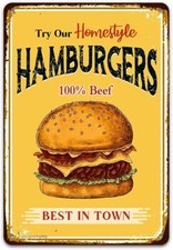 Hamburgers Tin Metal Signs Home D cor 8x12,Try Our Homestyle Hamburgers Best in