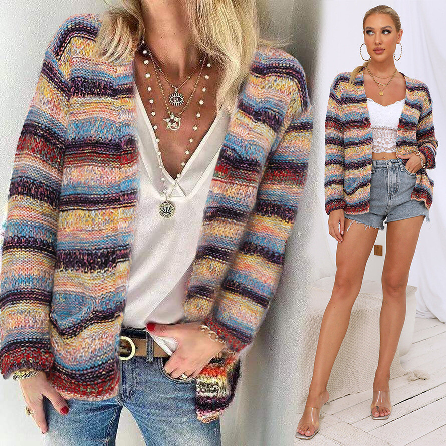 Ladies striped cardigan outlet