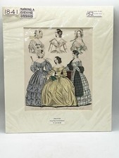 ANTIQUE CARD FRAMED MOUNTED PRINT - 180 YEAR OLD MORNING AND EVENING DRESSES