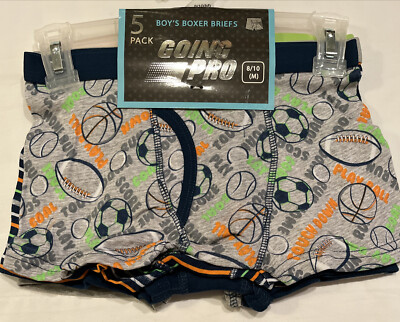 Boys Going Pro 5-Pack Boxer Briefs size M 8-10 New