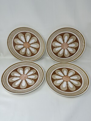 Sahara Daisy Cavalier Ironstone Dinner Plates Brown Design 10 Inch Set Of 4