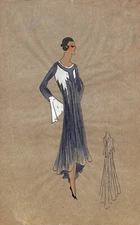 Lanvin of Paris c1920s Original Fashion Illustration in Gouache