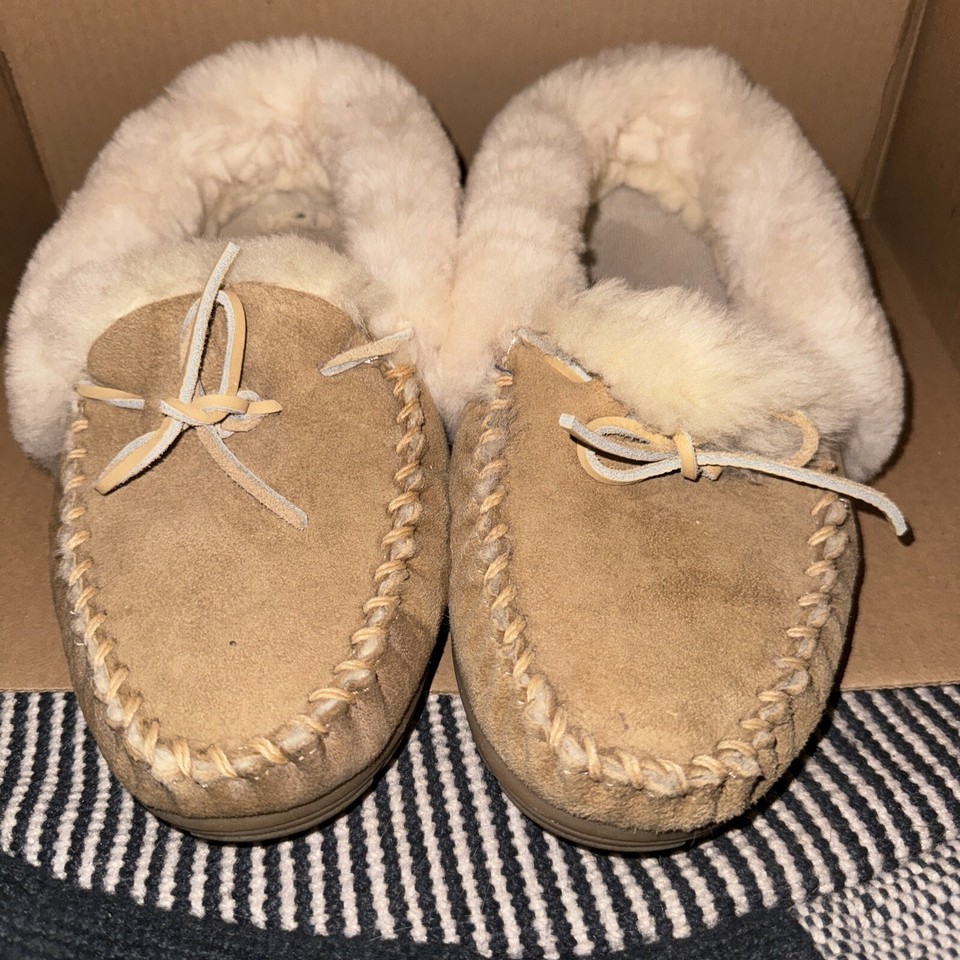 LL Bean Slippers Womens 9 Wicked Good Shearling Cuff Lined Moccasin