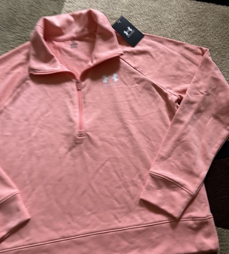 Sudadera para mujer Under Armour naranja rival 1/2 con cremallera manga larga talla L nueva con etiquetas $70 - Imagen 3 de 9