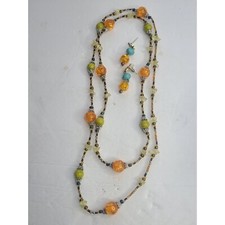 Boho Chic Handmade Acrylic Bead Necklace  Earring Set Colorful Beaded Jewelry
