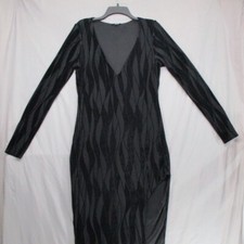 Fashion Nova V-Neck Long Sleeve Velvet Sheer Bodycon Dress Black Women Size | L