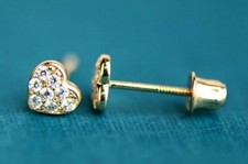 14K Yellow and White Gold Heart CZ Stud Earrings