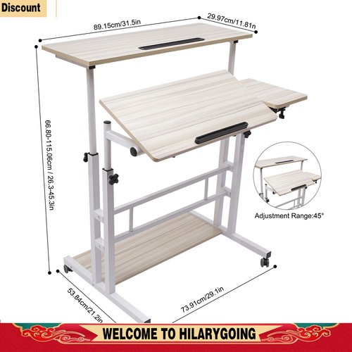 Rolling Laptop Desk Adjustable Angle & Height Laptop Table Computer Stand Cart - Picture 2 of 23