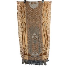 Women's Paisley Floral Printed Scarf Rayon Blend Crinkle Brown Tan Fringe 72x21