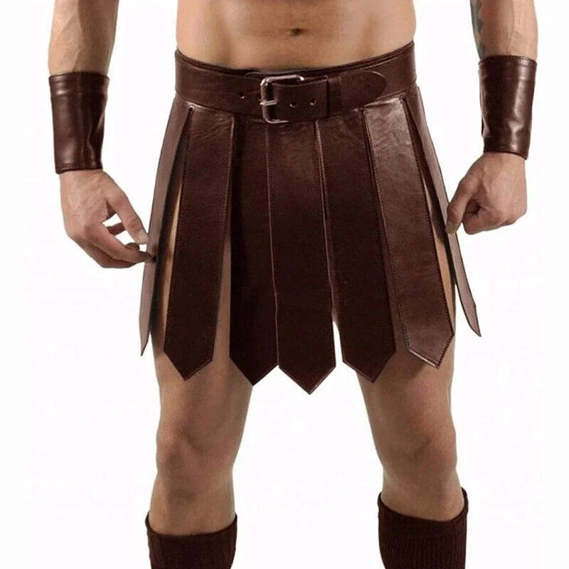 Mens Sexy Roman Gladiator Cosplay Costume Patent Leather Mini Skirt Underwear - Image 3 of 4