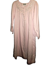 Miss Elaine Nightgown Petite S Grandmacore PALE PINK EMBROIDERED FLEECE LINED