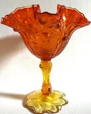 Vintage Fenton Amberina Glass Compote Bowl Cabbage Rose Candy Dish Uranium 6.5"