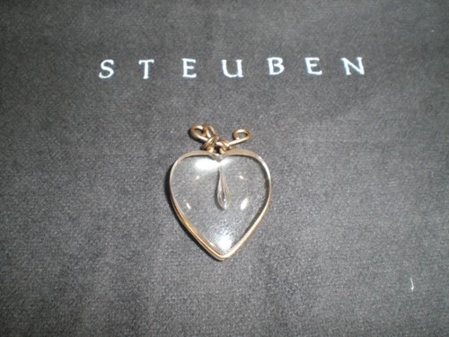 STEUBEN GLASS Clear Teardrop Heart Pendant or Charm - Good Condition