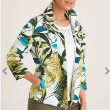 Chico's Linen Tropical Jacket Full Zip and Snap Closure Hawaiian Blazer Large 2