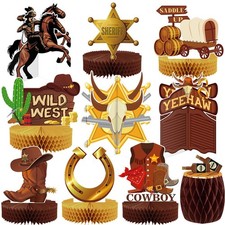 10 Pcs Western Cowboy Honeycomb Centerpieces Wild West Party Decorations West...