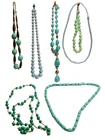 Lot of 7 Vintage Style Beaded Necklaces – Turquoise Blue Green – Costume Jewelry