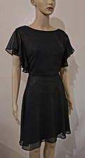 Halston Black Gold Fit And Flare Flutter Sleeves Open Back Size 4