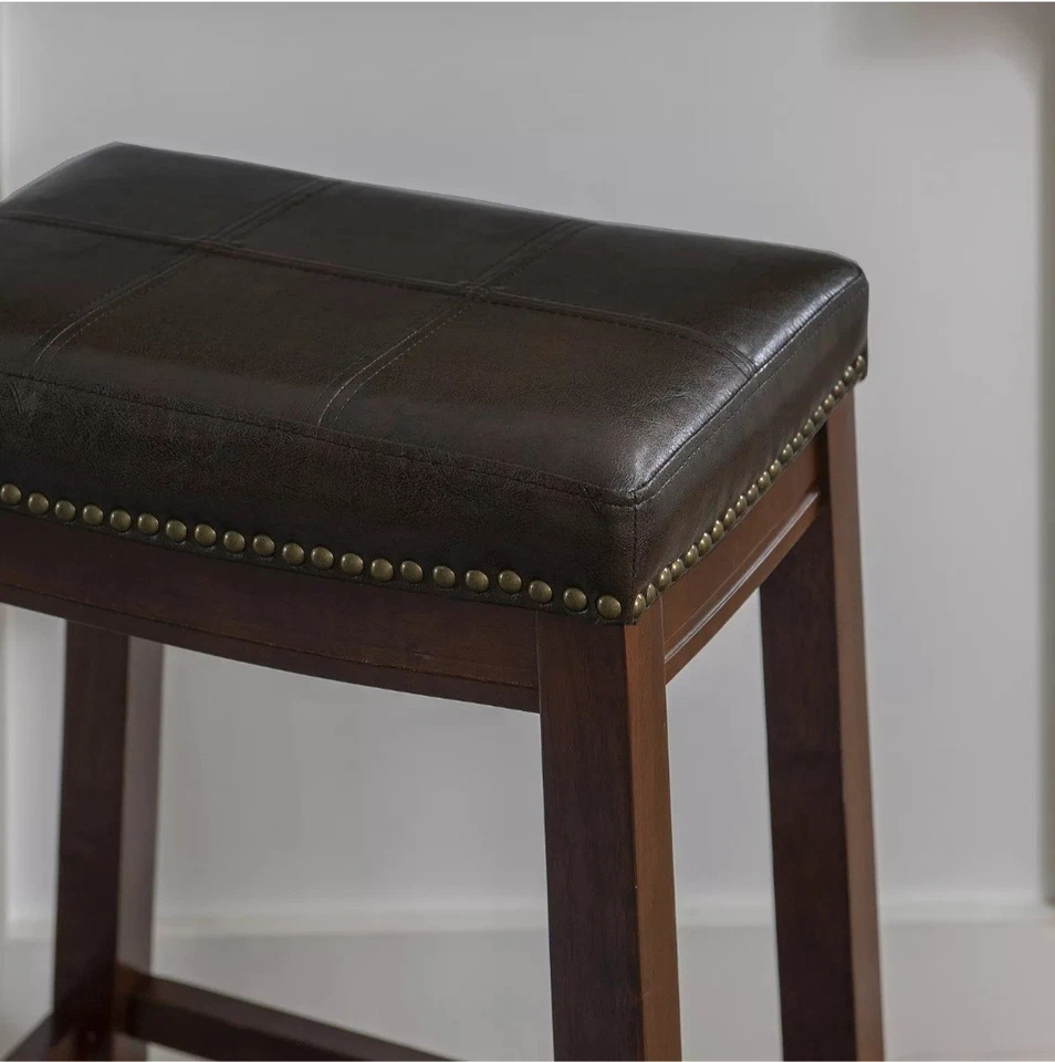 Linon Claridge Backless Faux Leather Counter Stool Wood Frame in Dark Brown - Image 2 of 2