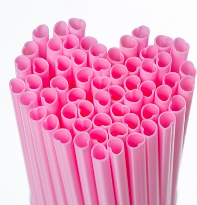 100 Pcs Heart Straws Disposable Plastic Straw Pink straws Individually Wrapped