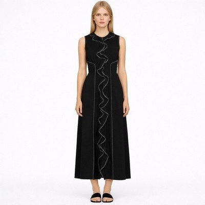 Ulla Johnson Lille Midi Dress size 2 Noir Black Sleeveless Ruffle NWT  Viscose | eBay