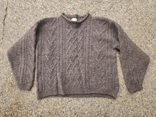 woolen mills Irish wool brown fisherman's sweater Hand Knit Small Cable Knit.