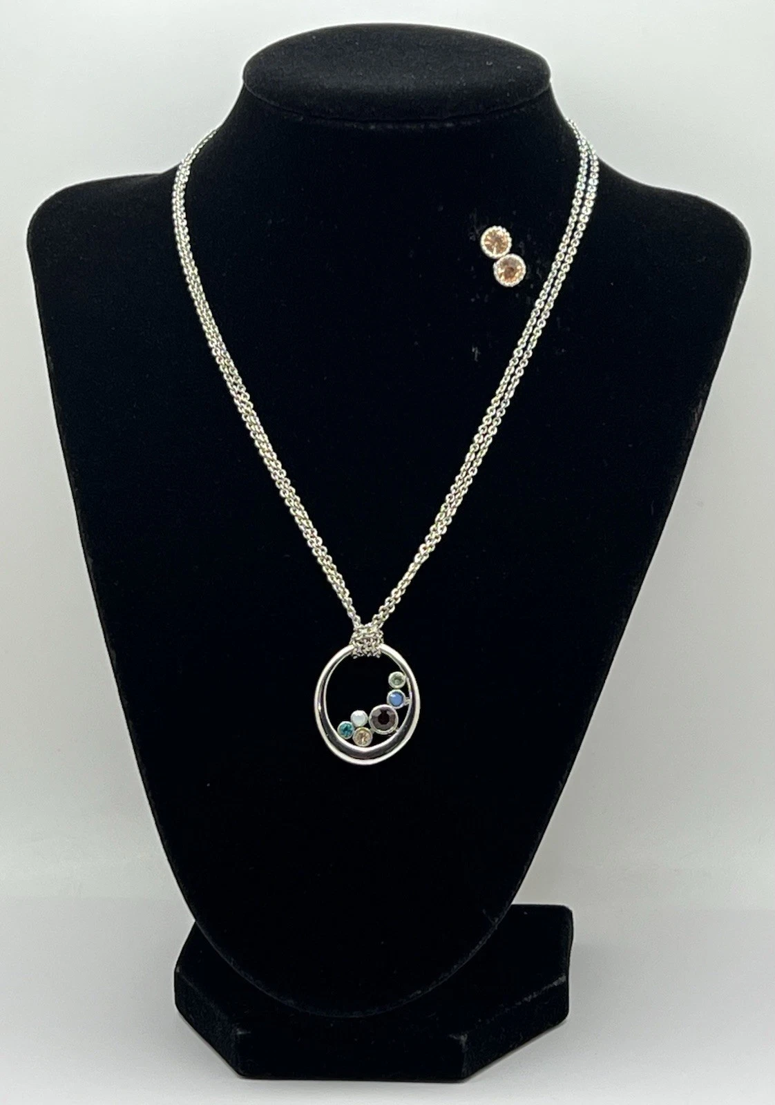 VETEMENTS Collana doppia catena Lia Sophia "Off Beat" tono argento con cristalli multicolore