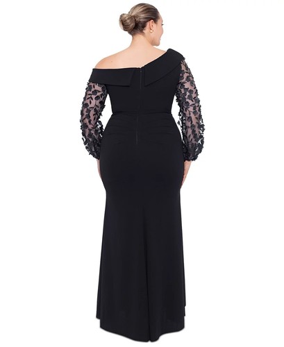 XSCAPE Off-The-Shoulder Floral-Sleeve Gown Black Plus Size 18W $329 - 第 2/4 張圖片