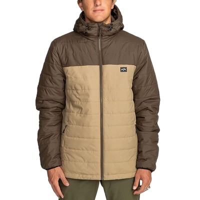 Billabong Herren Surf Checker Padded Full Zip Puffer Jacke Mantel-Dunkelbraun